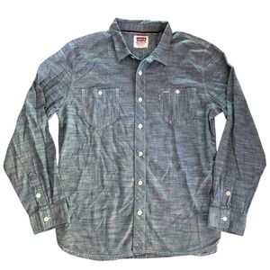 Vtg 90s Levis Chambray Denim Workshirt Shirt Men XXL Blue Cotton Utility Pocket